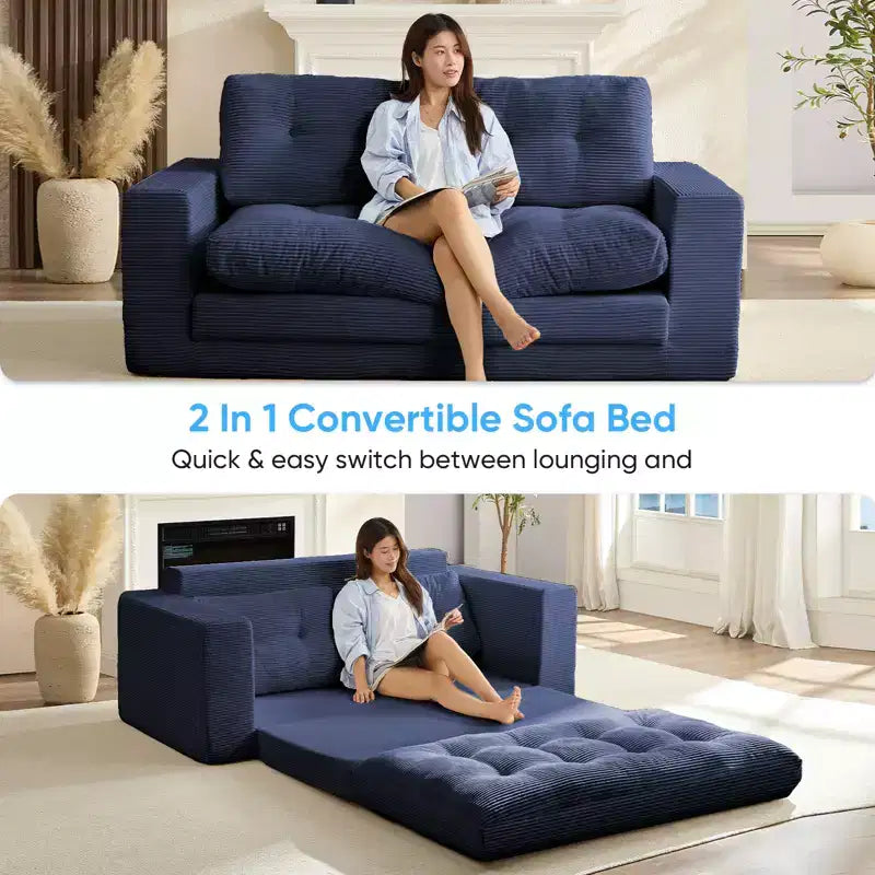 Canapé-lit futon convertible 2-en-1 Mjkone de 71', en tissu côtelé, pliable et capitonné avec boutons, canapé-lit deux places gain de place
