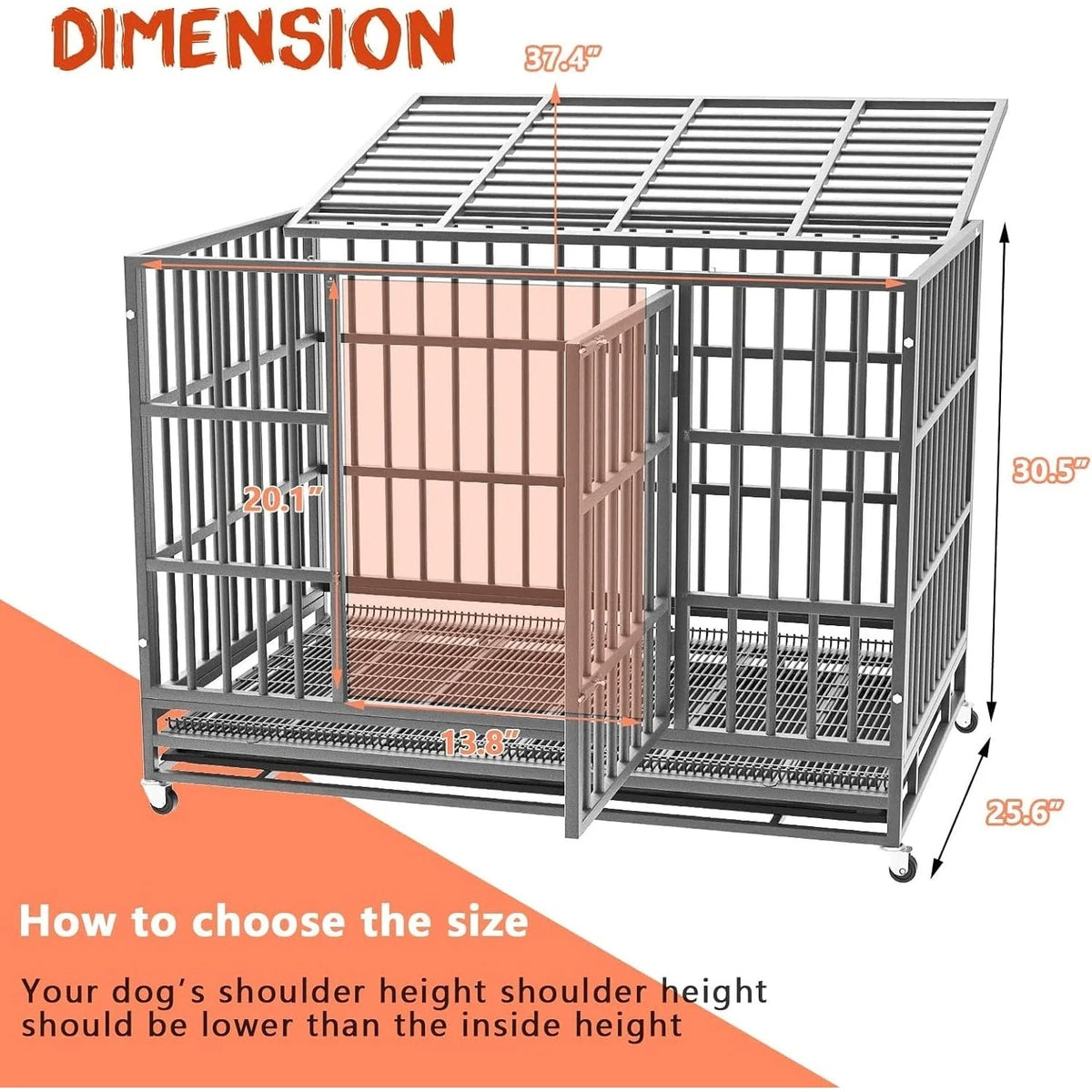 BOSSIN 48/38 inch Heavy Duty Indestructible Dog Crate, Escape Proof Dog Cage Kennel with Lockable Wheels