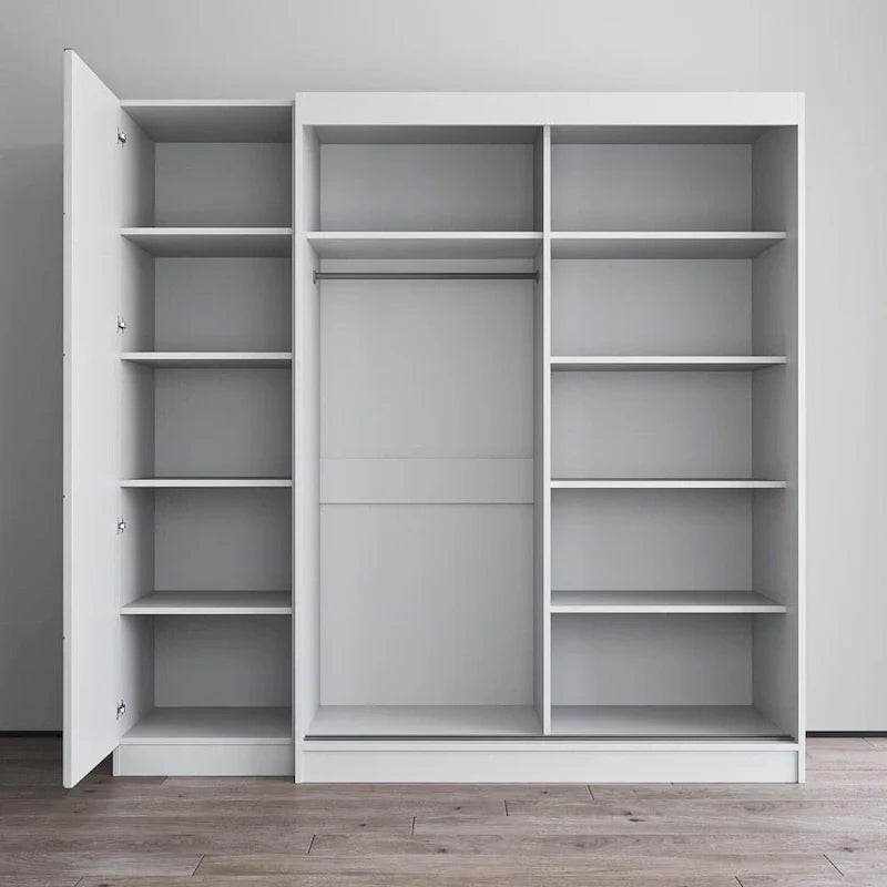 Kleiderschrank mit 2 Türen und Spiegel, Glasfront, für 2 Personen (Grau / Schwarz / Weiß)