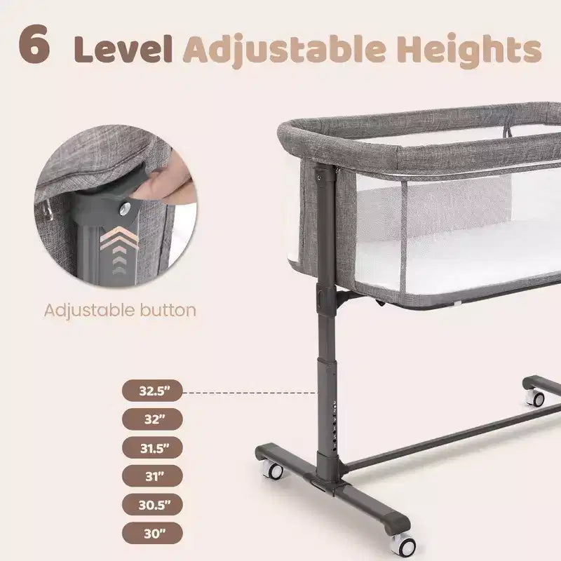 Baby Bassinet with Wheels ??Beige / Gray / Pink, Bedside Sleeper, for 1 Baby
