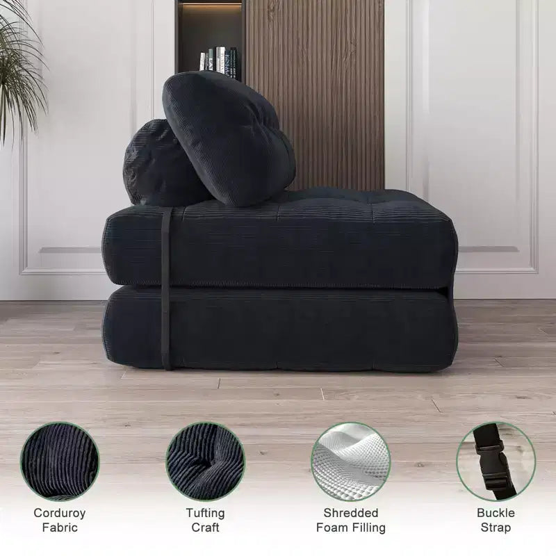 Klappbares Schlafsofa-Futon aus Cord in voller Größe, umwandelbarer Bodenschlafsessel mit Kissen und Rückenstütze
