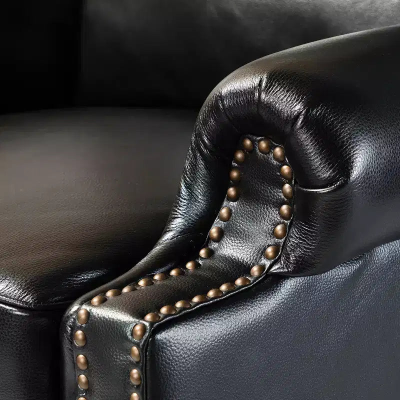 2er-Set moderner Ohrensessel aus Echtleder Elisabete mit Vintage-Nagelkopfverzierung für Wohnzimmer und Schlafzimmer| ART OF LIVING DESIGNS