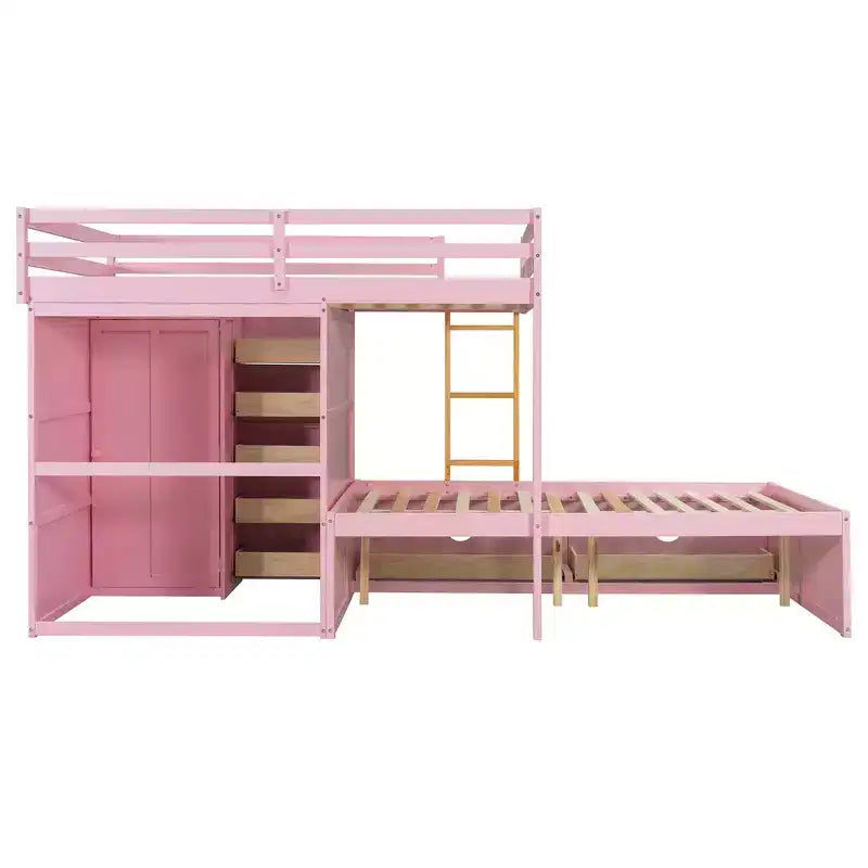 Moderne stapelbedcombinatie met twee tweepersoonsbedden, ingebouwde kledingkast en 7 opbergladen