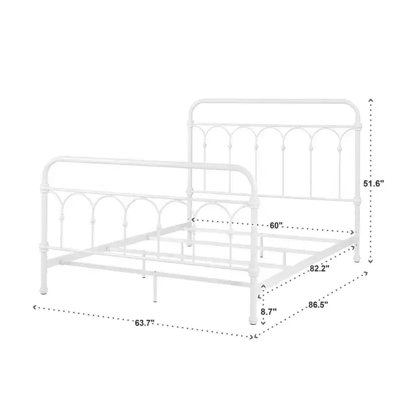 Caledonia Queensize bed van metaal met gegoten knoopdetails - antiekwit - iNSPIRE Q