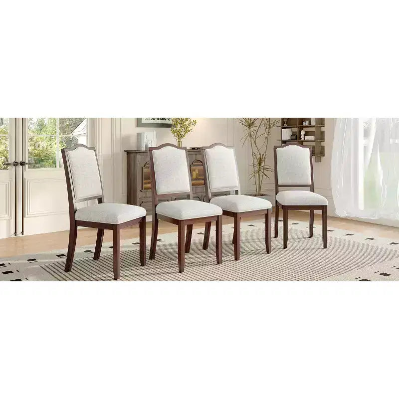 Ensemble de 4 chaises de salle à manger de style champêtre avec dossiers hauts et assises rembourrées
