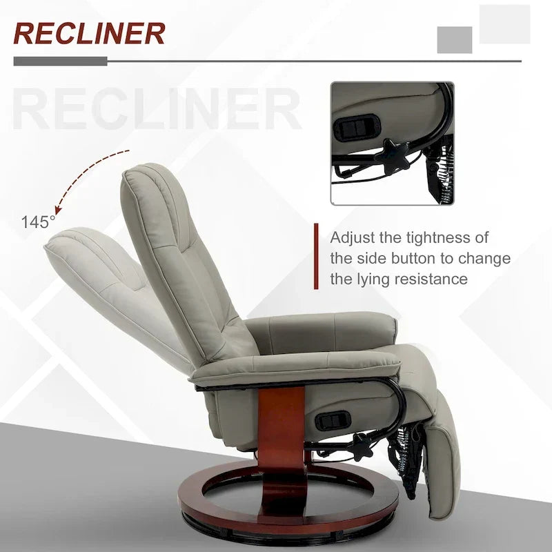 HomCom verstelbare handmatige relaxfauteuil van imitatieleer met draaivoet en comfortabele, ontspannende voetensteun