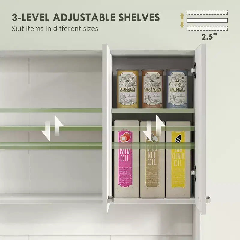 Keukenvoorraadkast van 71, hoge opbergkast met magnetronstandaard, moderne keukenkast, 3 verstelbare planken voor woonkamer en eetkamer