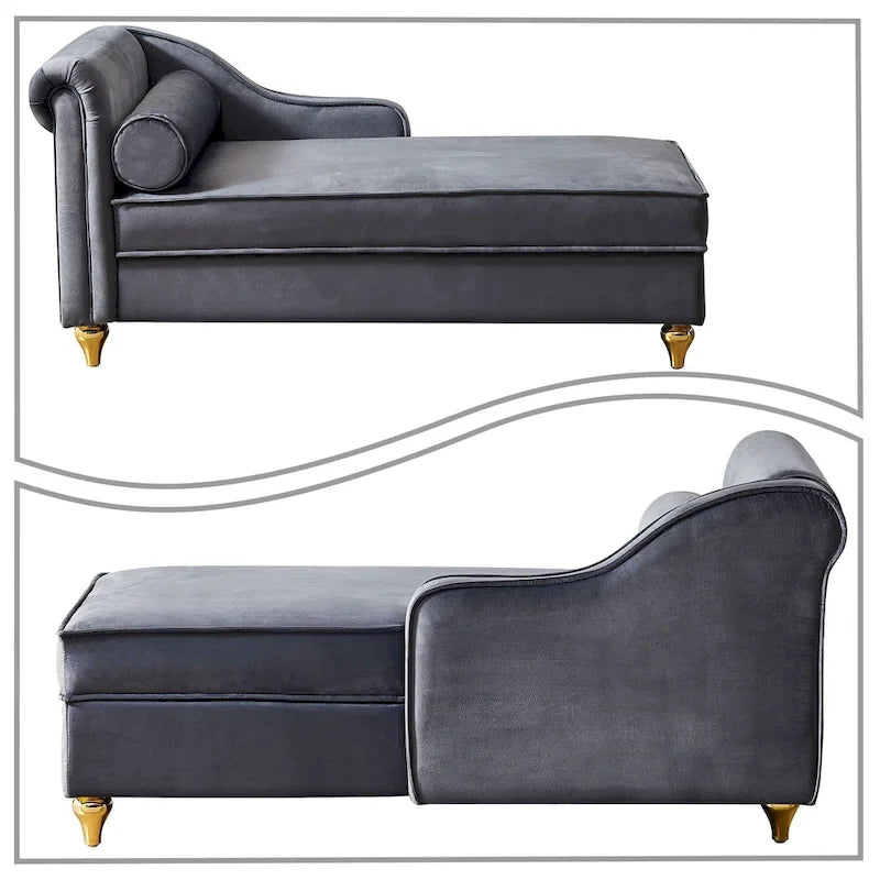 Elegante Franse chaise longue met fluwelen bekleding, opbergruimte en een kussen