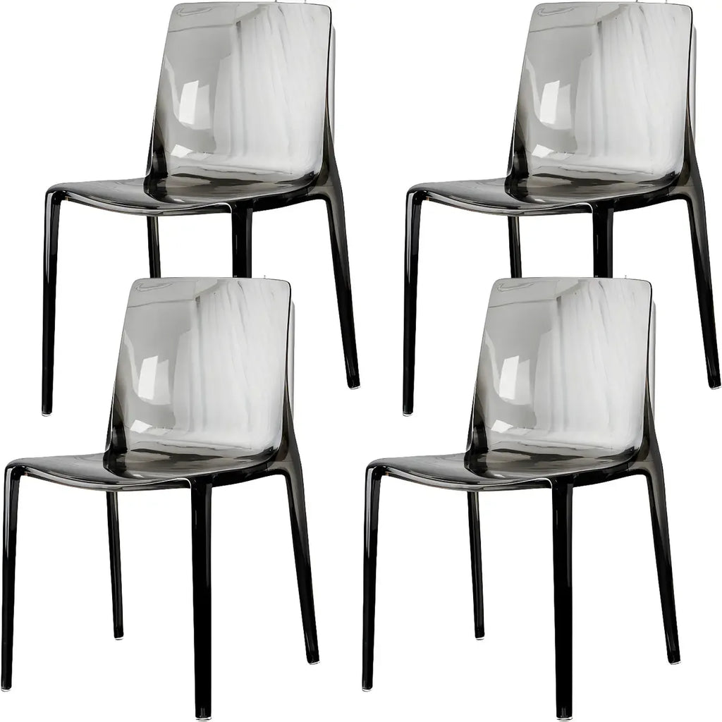 Bernsteinfarbener Acryl-Esszimmerstuhl ohne Armlehnen mit niedriger Rückenlehne