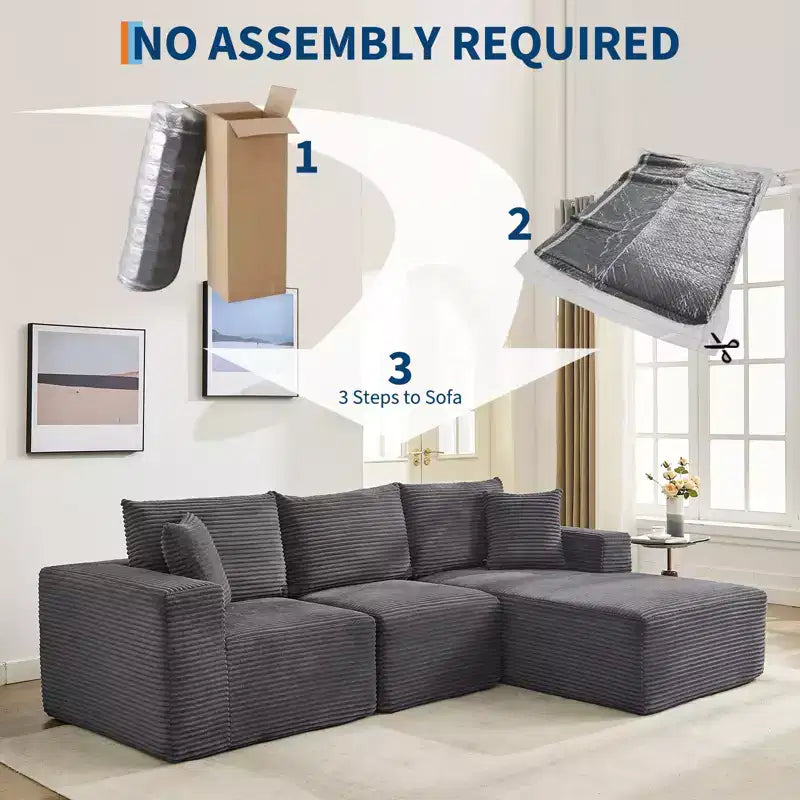 108 Modernes Sofa, 3-Sitzer-Polstersofa in L-Form mit Kissen, Sofa mit tiefer Sitzfläche, keine Montage erforderlich