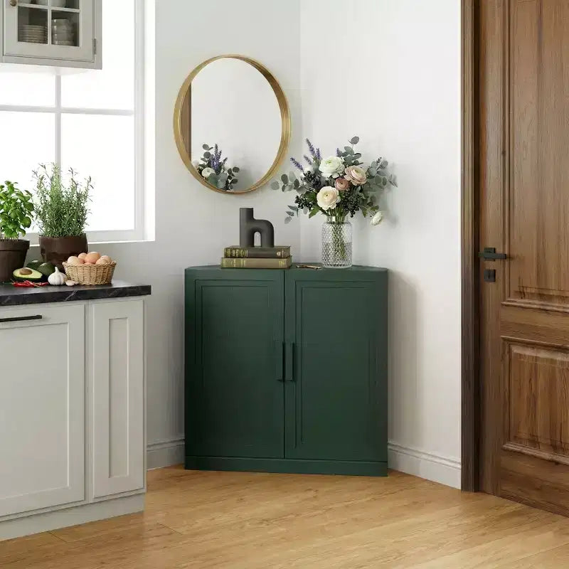 Dovelina hoekvitrinekast met verstelbare planken, dressoir, buffetkast, wijnkast, keuken- en eetkamerkast met houten deuren - 31H x 31W, 36H x 31W