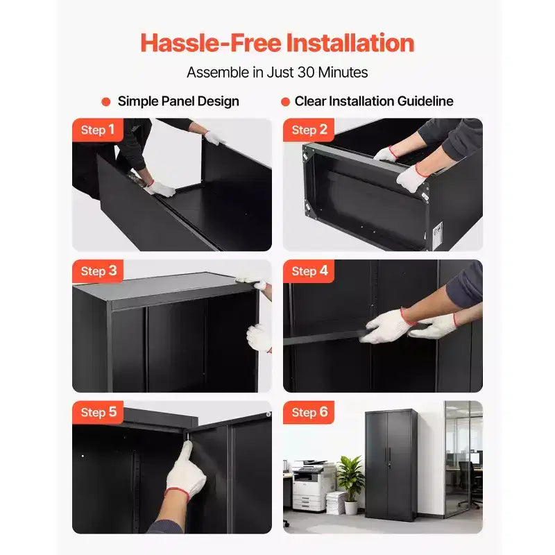 Armoire de rangement métallique VEVOR, armoire de garage verrouillable en acier de 68.9 in avec 4 étagères réglables, 2 portes magnétiques, 2 clés, 5 niveaux de rangement pour outils, noire