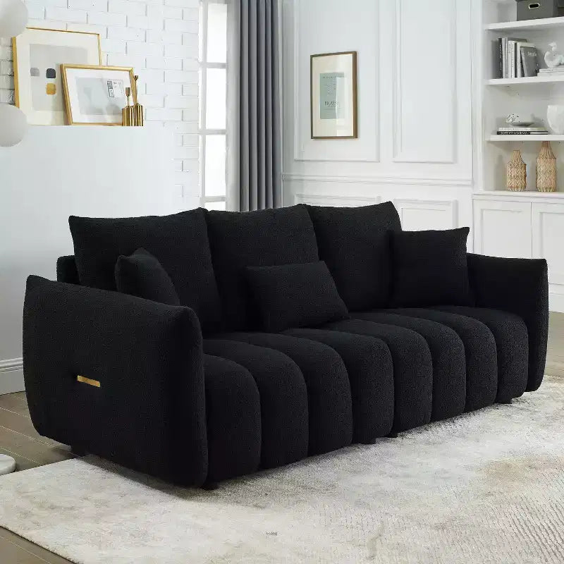 GDFStudio Alanna moderne 3-zitsbank van teddy-stof met kussens, 79.5