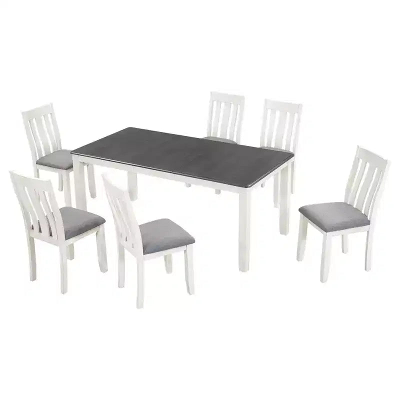 Ausziehbares Esszimmer-Set im Landhausstil für 6 Personen, rechteckiger Tisch und 6 gepolsterte Stühle