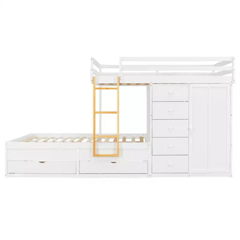 Moderne stapelbedcombinatie met twee tweepersoonsbedden, ingebouwde kledingkast en 7 opbergladen