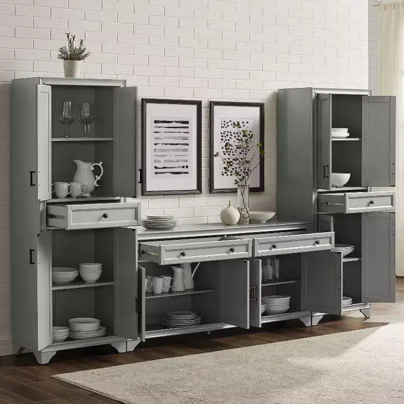 3-teiliges Tara-Sideboard- und Vorratsschrank-Set im Used-Look - Crosley