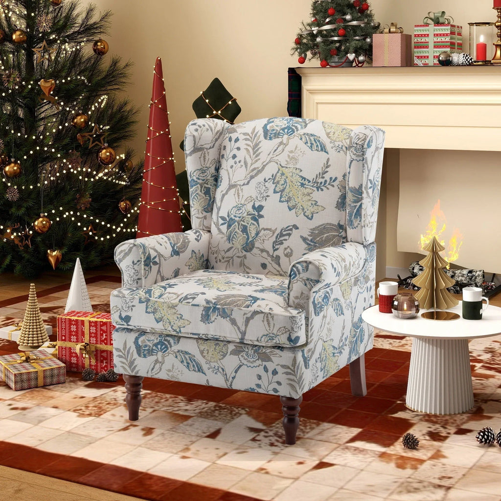 Fauteuil d’appoint moderne Erommy à dossier haut, fauteuil une place en tissu rembourré avec boutons et pieds en bois, pour salon