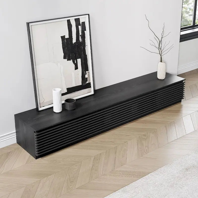 Minimalistische tv-kast met lades, mediameubel van massief hout met kasten, neerklapbare deur, walnootfineer, volledig gemonteerd