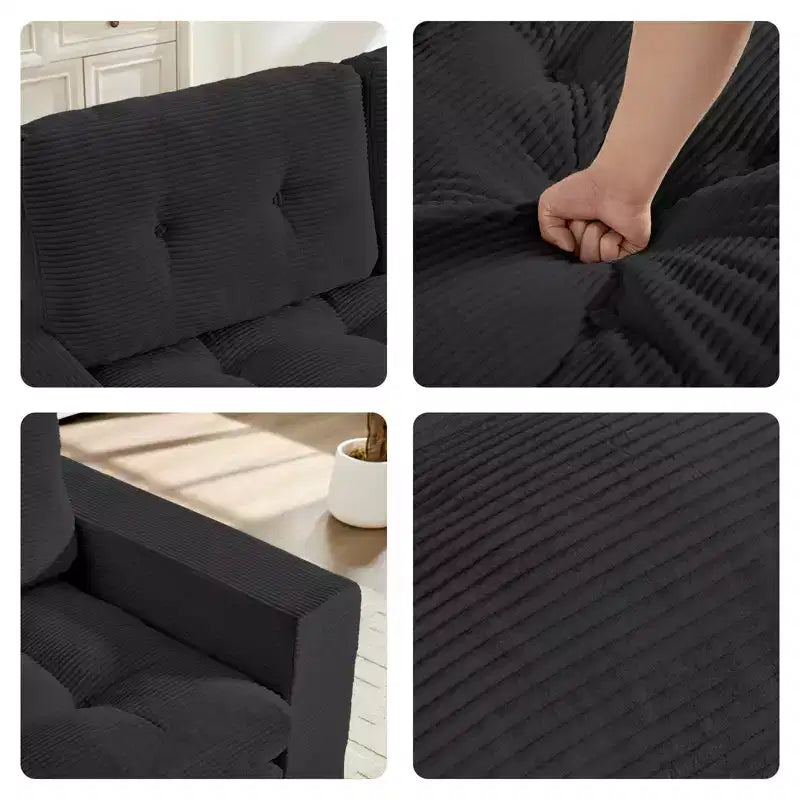 Canapé-lit futon convertible 2-en-1 Mjkone de 71', en tissu côtelé, pliable et capitonné avec boutons, canapé-lit deux places gain de place