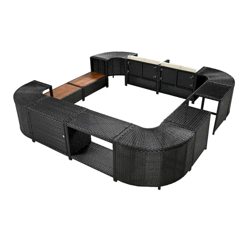Spa-Umrandung, quadratisches Outdoor-Rattan-Ecksofa-Set mit Spa-Gestell
