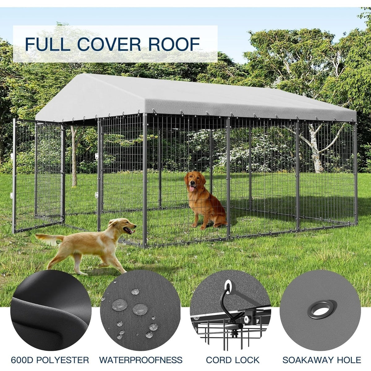 Grand chenil extérieur pour chien W 118 x D 118 x H 70, cage robuste pour chien avec toit imperméable