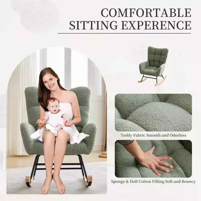 Fauteuil à bascule pour chambre de bébé, fauteuil à glissière pour le salon et l'allaitement, fauteuils d'appoint confortables pour chambre, fauteuils d'intérieur rembourrés en peluche effet teddy