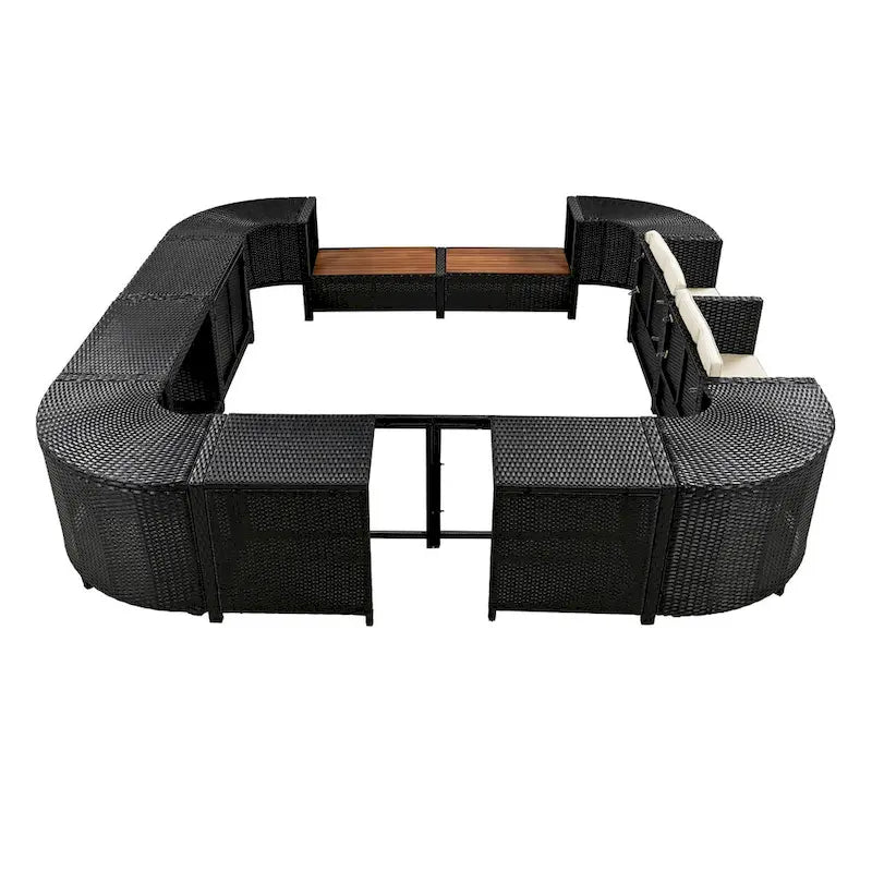 Spa-Umrandung, quadratisches Outdoor-Rattan-Ecksofa-Set mit Spa-Gestell
