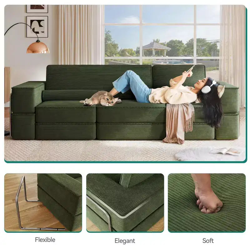 Modulares Cloud-Ecksofa, bequemes Cord-Ecksofa mit tiefer Sitzfläche und hohen Kissen, einfach zu montieren