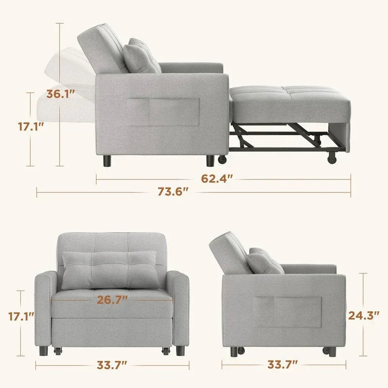 3-in-1-Schlafsofa mit verstellbarer Liegefläche, ausziehbares Sesselsofa, umwandelbares Klappbett fürs Wohnzimmer