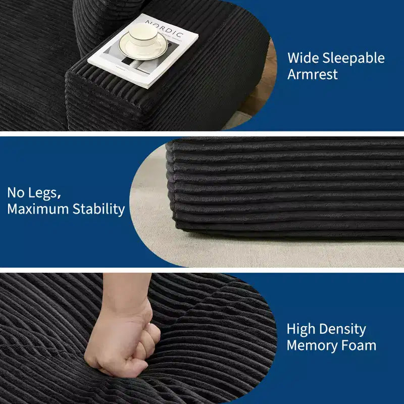 108 Modernes Sofa, 3-Sitzer-Polstersofa in L-Form mit Kissen, Sofa mit tiefer Sitzfläche, keine Montage erforderlich