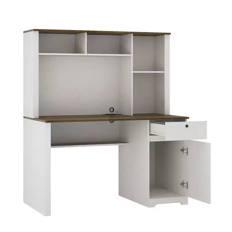 Moderne computerbureau van 51.18IN met opzetkast en boekenplank, bureau met veel opbergruimte, schrijftafel voor studeerkamer en leesruimte