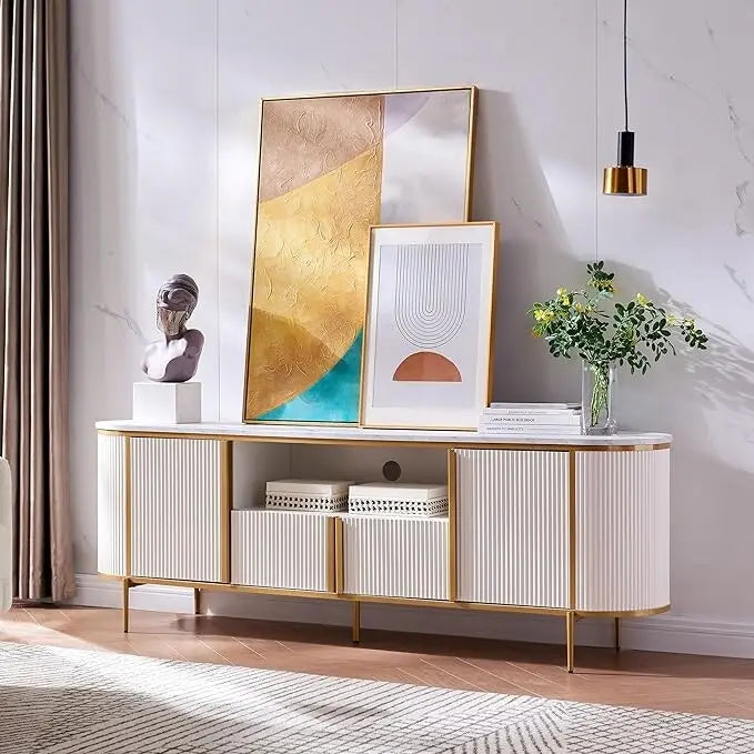 Moderner Luxus-TV-Schrank, Entertainment-Center mit Kunstmarmorplatte