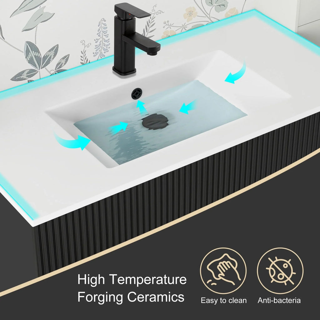 Ensemble meuble-lavabo de salle de bain Wavy Line 30/36/48 avec lavabo et robinet