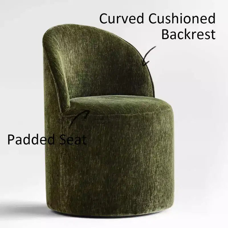 Ensemble de salle à manger moderne pour 6 personnes, table ronde à piètement central, fauteuils pivotants en forme de tonneau à roulettes, chenille texturée - Panipeachy