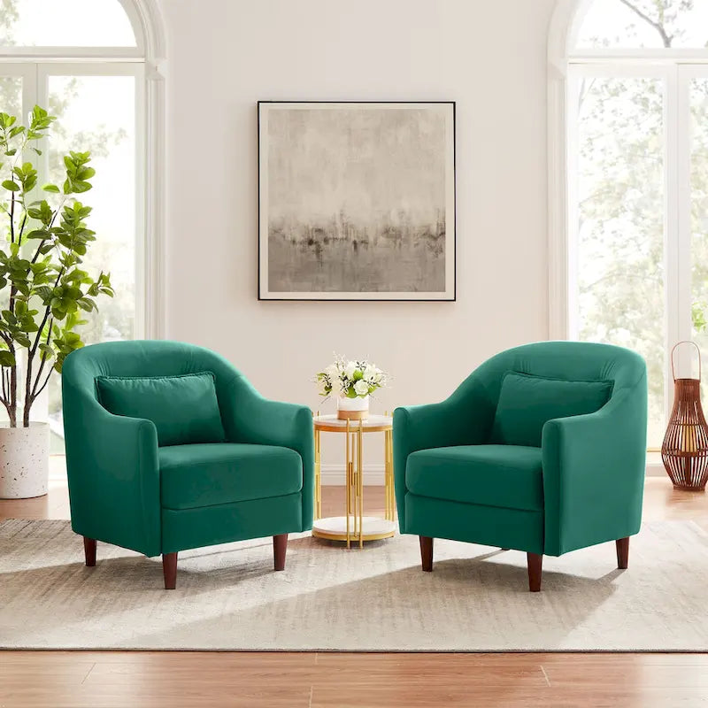 Ensemble de 2 fauteuils d’appoint de 28.34W, fauteuils tonneaux en velours avec pieds en bois massif