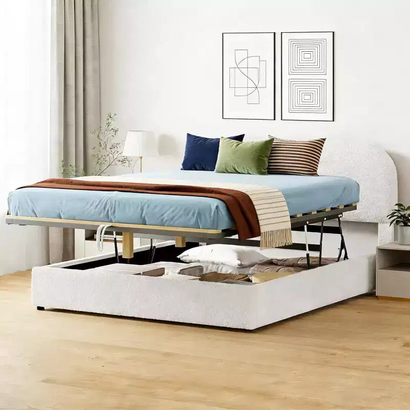 Lit rembourré grand format avec rangement relevable - blanc