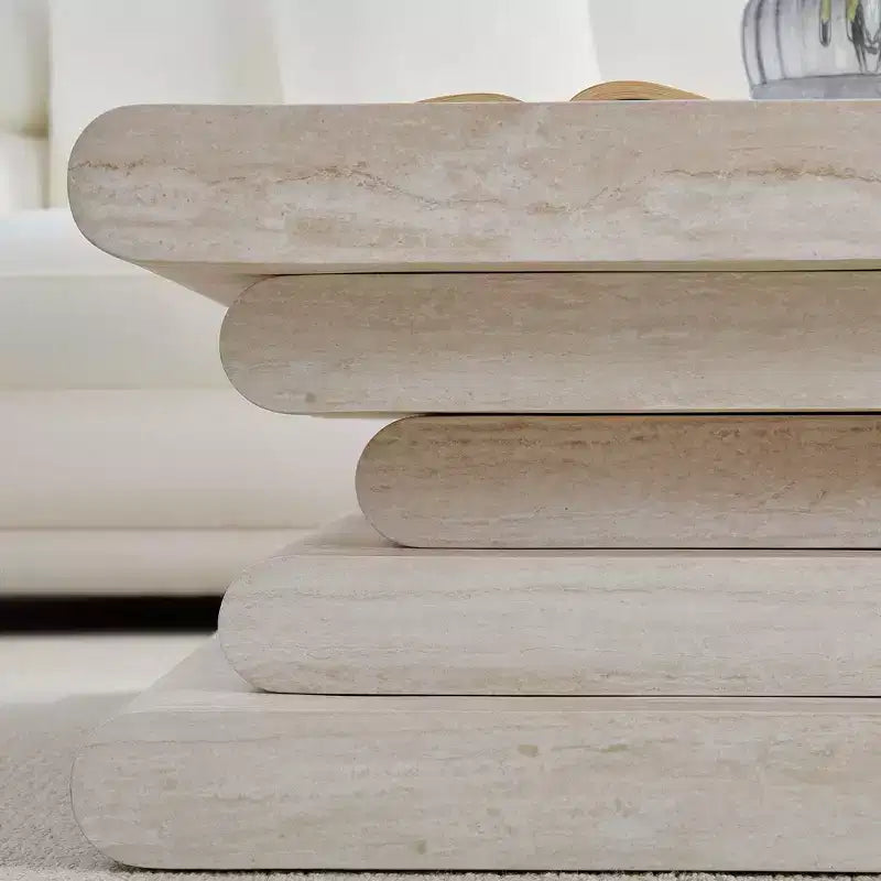 GDFStudio Laurine moderner Couchtisch mit Travertinmuster und mehreren Ebenen