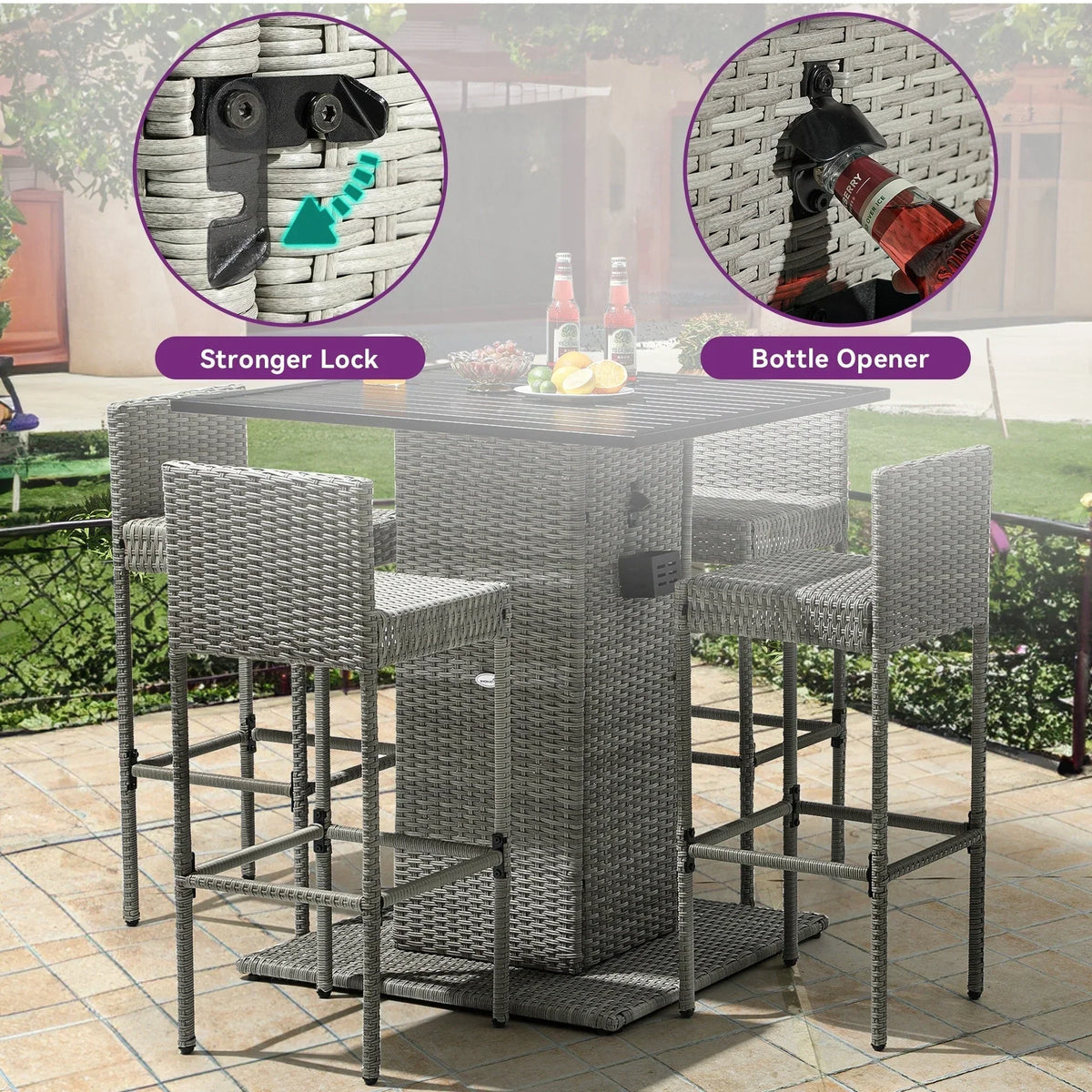 Moasis 5-teiliges Gartenmöbel-Set aus Korbgeflecht mit Bartisch - 5 PCS