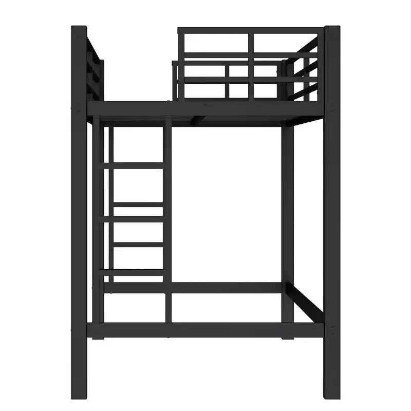 Metalen hoogslaper, ruimtebesparend bedframe met dubbele ladders en veiligheidsleuningen, zwart - ModernLuxe