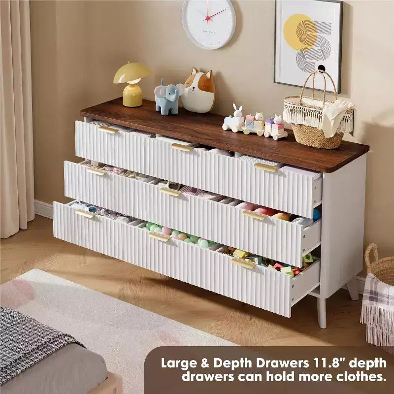 Commode met 9 gecanneleerde laden, moderne ladekast, houten commode-tv-meubel, gebogen ontwerp, voor de woonkamer of hal