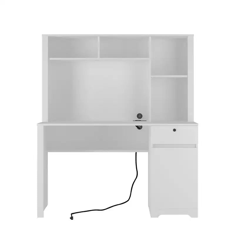 Moderne computerbureau van 51.18IN met opzetkast en boekenplank, bureau met veel opbergruimte, schrijftafel voor studeerkamer en leesruimte