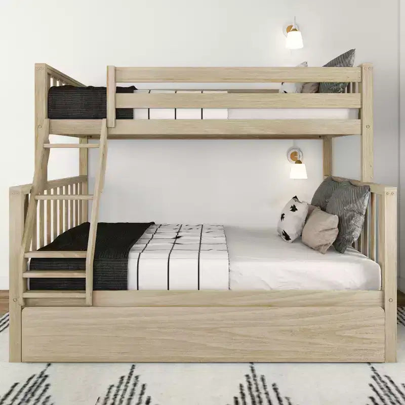 Lit superposé Max & Lily avec lit simple au-dessus d’un lit double et lit gigogne, en bois massif, style scandinave, pour enfants