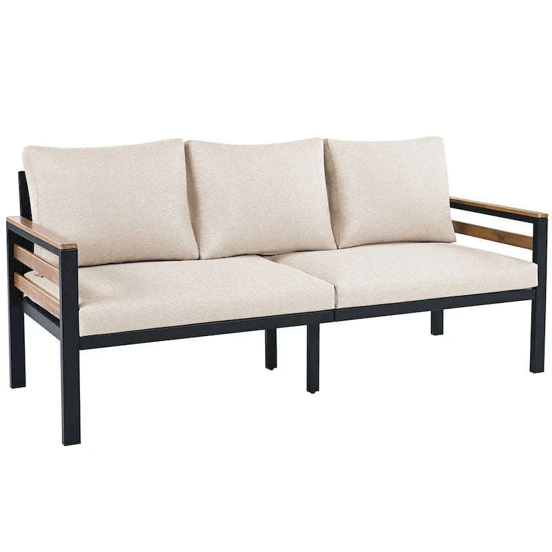 4-teiliges Outdoor-Sofaset für 5 Personen mit Couchtisch aus Massivholz und abnehmbaren Kissen