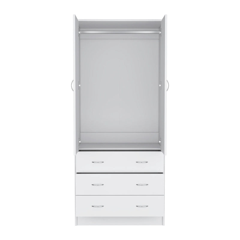 19 Moderner zweitüriger Kleiderschrank mit 3 Schubladen und 1 Kleiderstange fürs Schlafzimmer