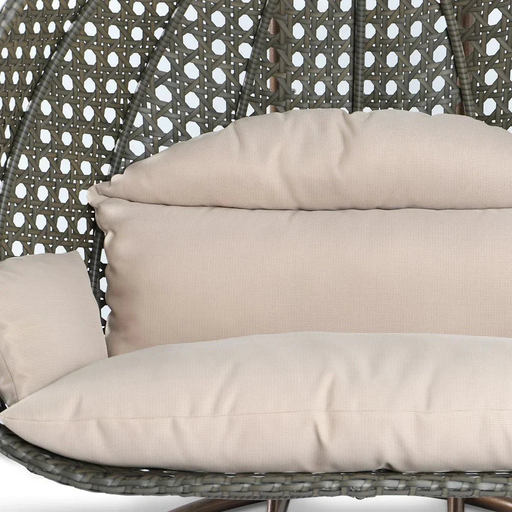 Fauteuil œuf suspendu 2 places LeisureMod avec support - fauteuil hamac balançoire de patio en osier de rotin pour l’extérieur et l’intérieur, avec coussins