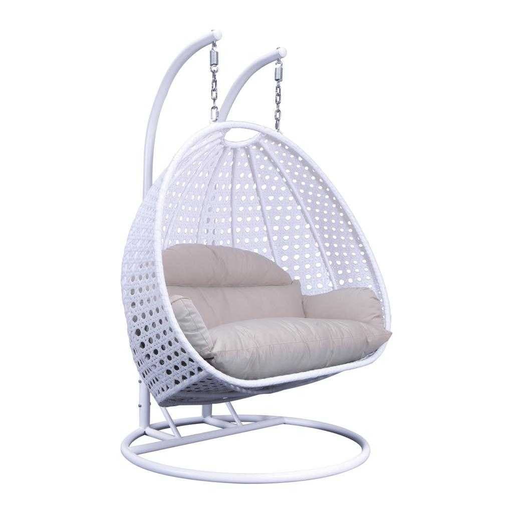 Fauteuil œuf suspendu 2 places LeisureMod avec support - fauteuil hamac balançoire de patio en osier de rotin pour l’extérieur et l’intérieur, avec coussins