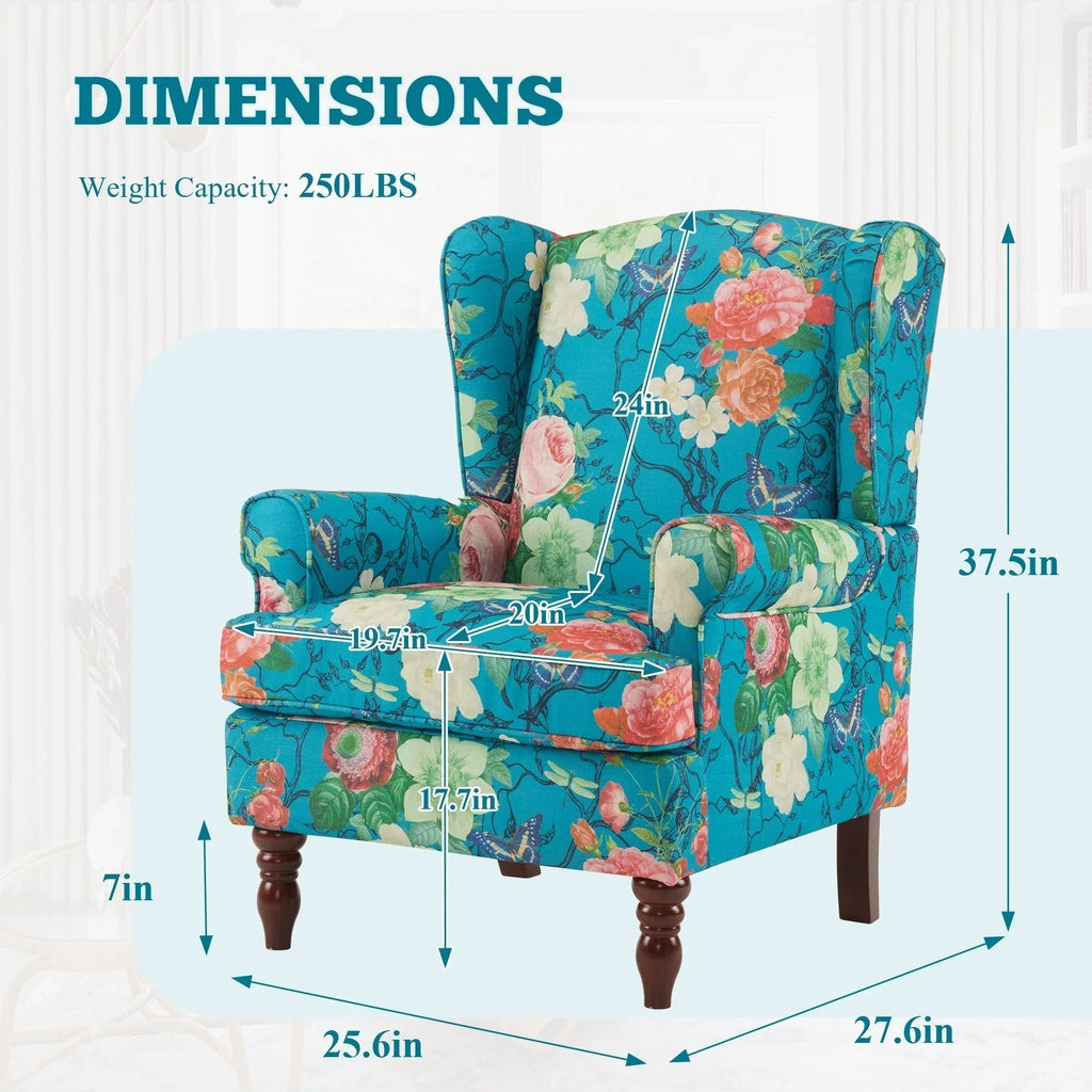 Fauteuil d’appoint moderne Erommy à dossier haut, fauteuil une place en tissu rembourré avec boutons et pieds en bois, pour salon
