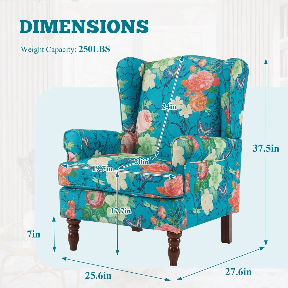 Fauteuil d’appoint moderne Erommy à dossier haut, fauteuil une place en tissu rembourré avec boutons et pieds en bois, pour salon