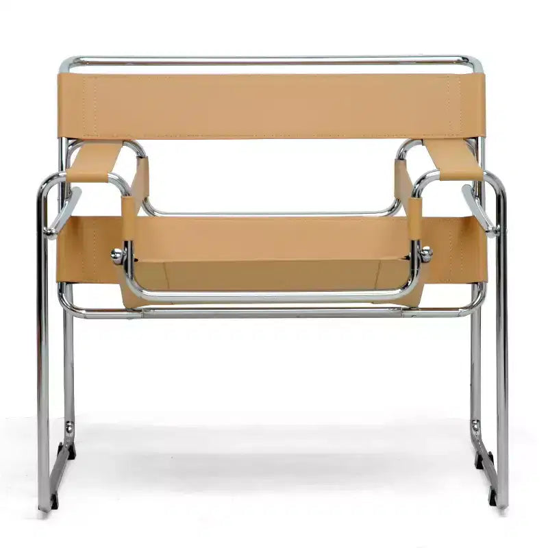 Baxton Studio Jericho Akzentstuhl aus Leder im Mid-Century-Modern-Stil, tan: Chrom-Finish, bodenschonende Füße, vollständig montiert