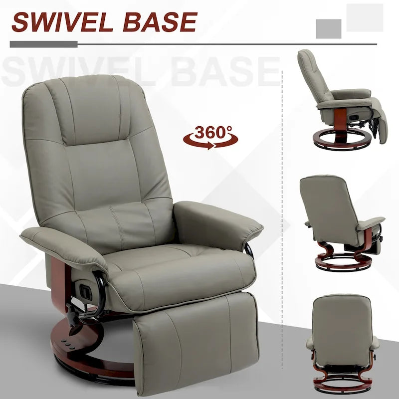 HomCom verstelbare handmatige relaxfauteuil van imitatieleer met draaivoet en comfortabele, ontspannende voetensteun
